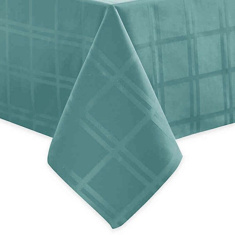 Origins Fabric Tablecloth Turquoise Spill Proof Easy Care Windowpane 70" Round